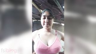 Breasty village angel showing her assets on selfie web camera