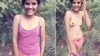 Outdoor Desi mms clip of tiny Indian gal caught posing naked for lover