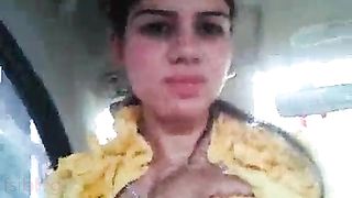 Punjabi big boobs show of a glamorous girlfriend in a car