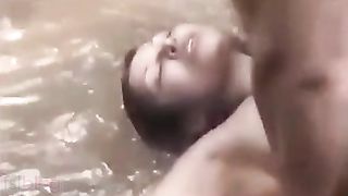 Horny wench enjoys outdoor sex with a young muscular chap