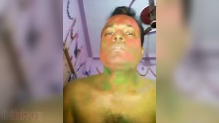Slim house wife enjoy home sex with her spouse on Holi